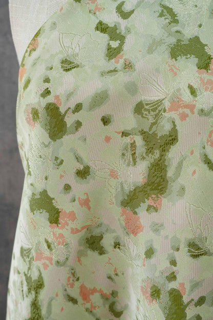 Green Floral Jacquard Fabric by Yard, Ink Wash Style Moss Print Textile, Soft Dress Fabric for Sewing Crafts Home Decor, 55"Wide