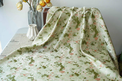 Green Floral Jacquard Fabric by Yard, Ink Wash Style Moss Print Textile, Soft Dress Fabric for Sewing Crafts Home Decor, 55"Wide