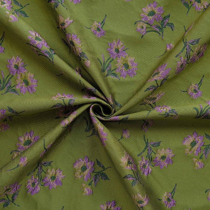 Green Floral Jacquard Fabric by Yard, Camellia Flower Embossed Textile, Vintage Dress Fabric for Sewing Crafts Home Decor, 63" Wide