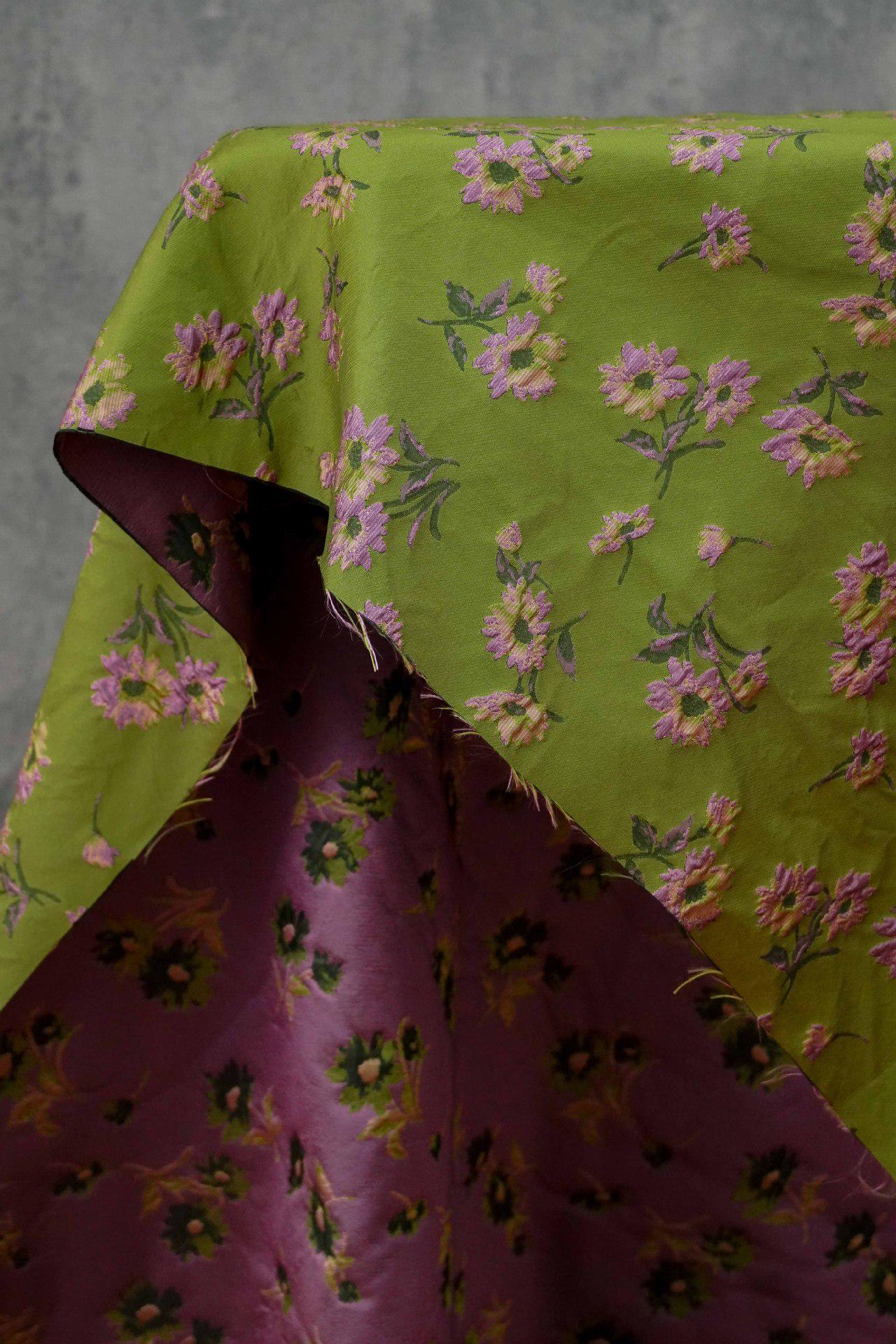Green Floral Jacquard Fabric by Yard, Camellia Flower Embossed Textile, Vintage Dress Fabric for Sewing Crafts Home Decor, 63" Wide