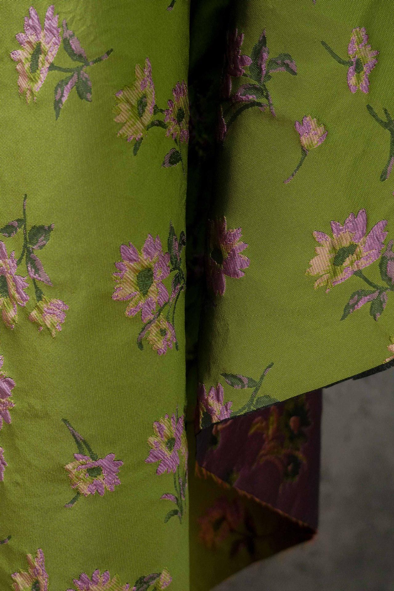 Green Floral Jacquard Fabric by Yard, Camellia Flower Embossed Textile, Vintage Dress Fabric for Sewing Crafts Home Decor, 63" Wide