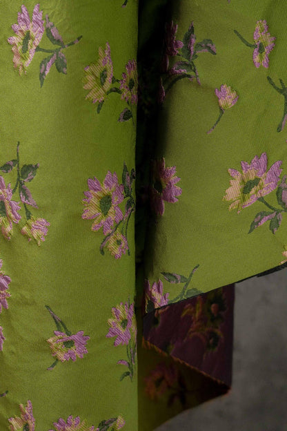 Green Floral Jacquard Fabric by Yard, Camellia Flower Embossed Textile, Vintage Dress Fabric for Sewing Crafts Home Decor, 63" Wide