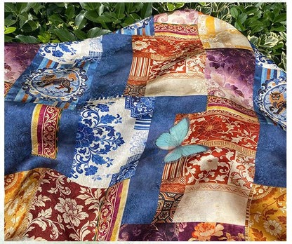 Chinese Jacquard Rayon Silk Fabric by Yard, Palace Style Patchwork Textile, Xiangyunsha Inspired Dress Fabric for Sewing Decor, 55"Wide