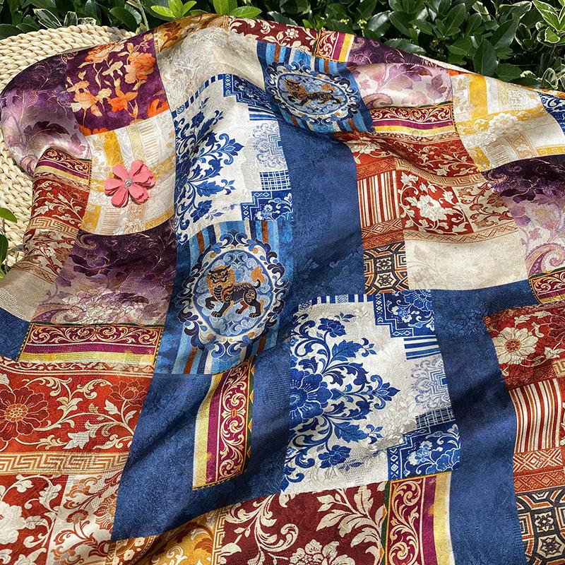 Chinese Jacquard Rayon Silk Fabric by Yard, Palace Style Patchwork Textile, Xiangyunsha Inspired Dress Fabric for Sewing Decor, 55"Wide