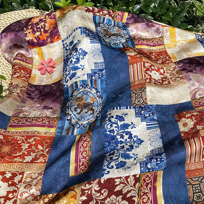 Chinese Jacquard Rayon Silk Fabric by Yard, Palace Style Patchwork Textile, Xiangyunsha Inspired Dress Fabric for Sewing Decor, 55"Wide