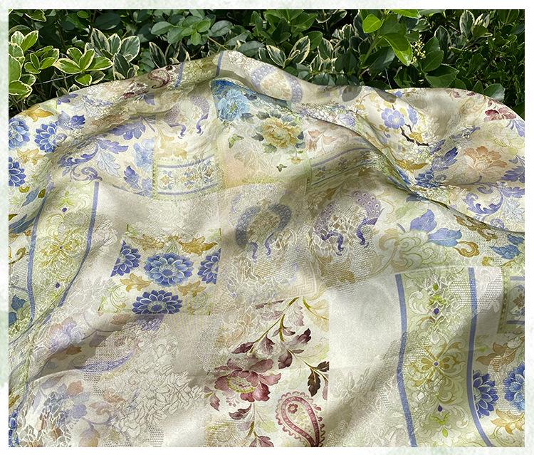 Chinese Jacquard Rayon Silk Fabric by Yard, Palace Style Patchwork Textile, Xiangyunsha Inspired Dress Fabric for Sewing Decor, 55"Wide