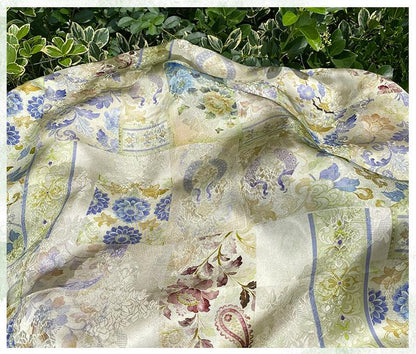 Chinese Jacquard Rayon Silk Fabric by Yard, Palace Style Patchwork Textile, Xiangyunsha Inspired Dress Fabric for Sewing Decor, 55"Wide