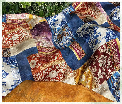 Chinese Jacquard Rayon Silk Fabric by Yard, Palace Style Patchwork Textile, Xiangyunsha Inspired Dress Fabric for Sewing Decor, 55"Wide