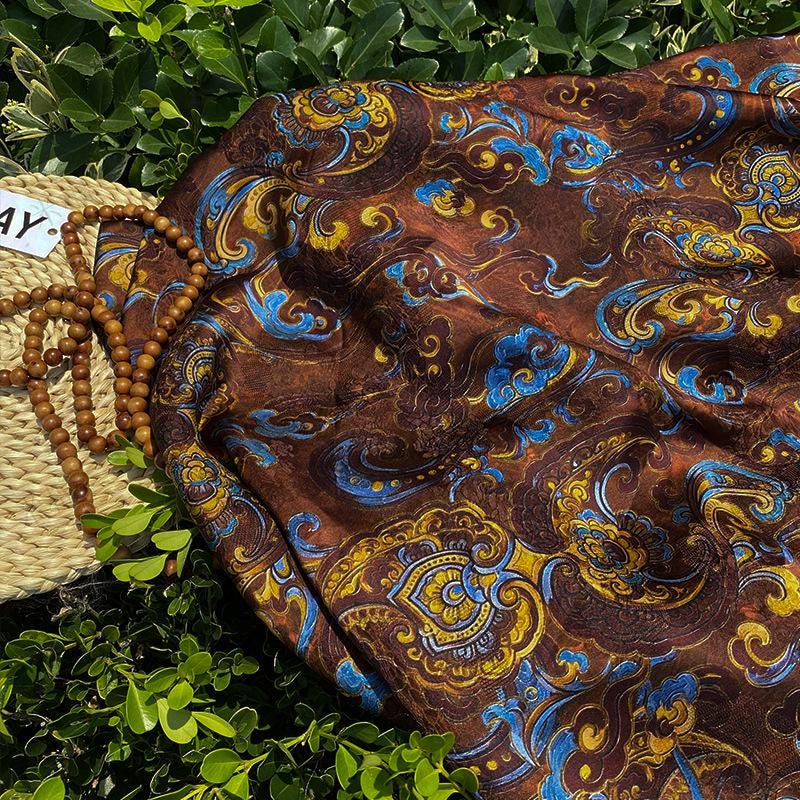 Luxury rayon Jacquard Fabric, Chinese Palace Motif Patchwork Textile, Soft Draping Fashion Fabric, 55"Wide