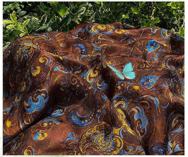 Luxury rayon Jacquard Fabric, Chinese Palace Motif Patchwork Textile, Soft Draping Fashion Fabric, 55"Wide