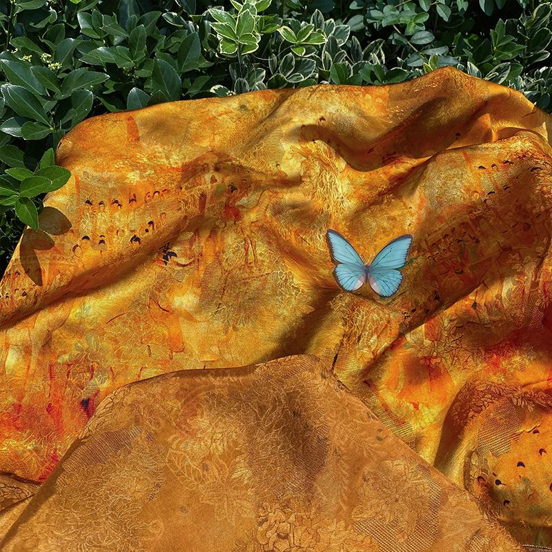 Luxury rayon Jacquard Fabric, Chinese Palace Motif Patchwork Textile, Soft Draping Fashion Fabric, 55"Wide