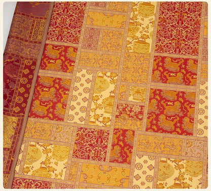 Tibetan Style Brocade Fabric, Chinese Auspicious Dragon Jacquard Textile, Gold Woven Fabric for Temple Decor Craft Sewing, 59“wide