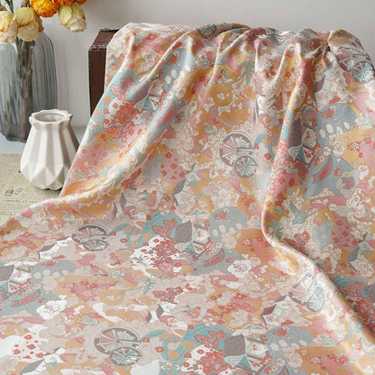 Chinese Song Brocade Fabric by Yard, Gold Metallic Jacquard Textile, Elegant Pastel Floral Satin Fabric for Dresses Upholstery Crafts, 59"W