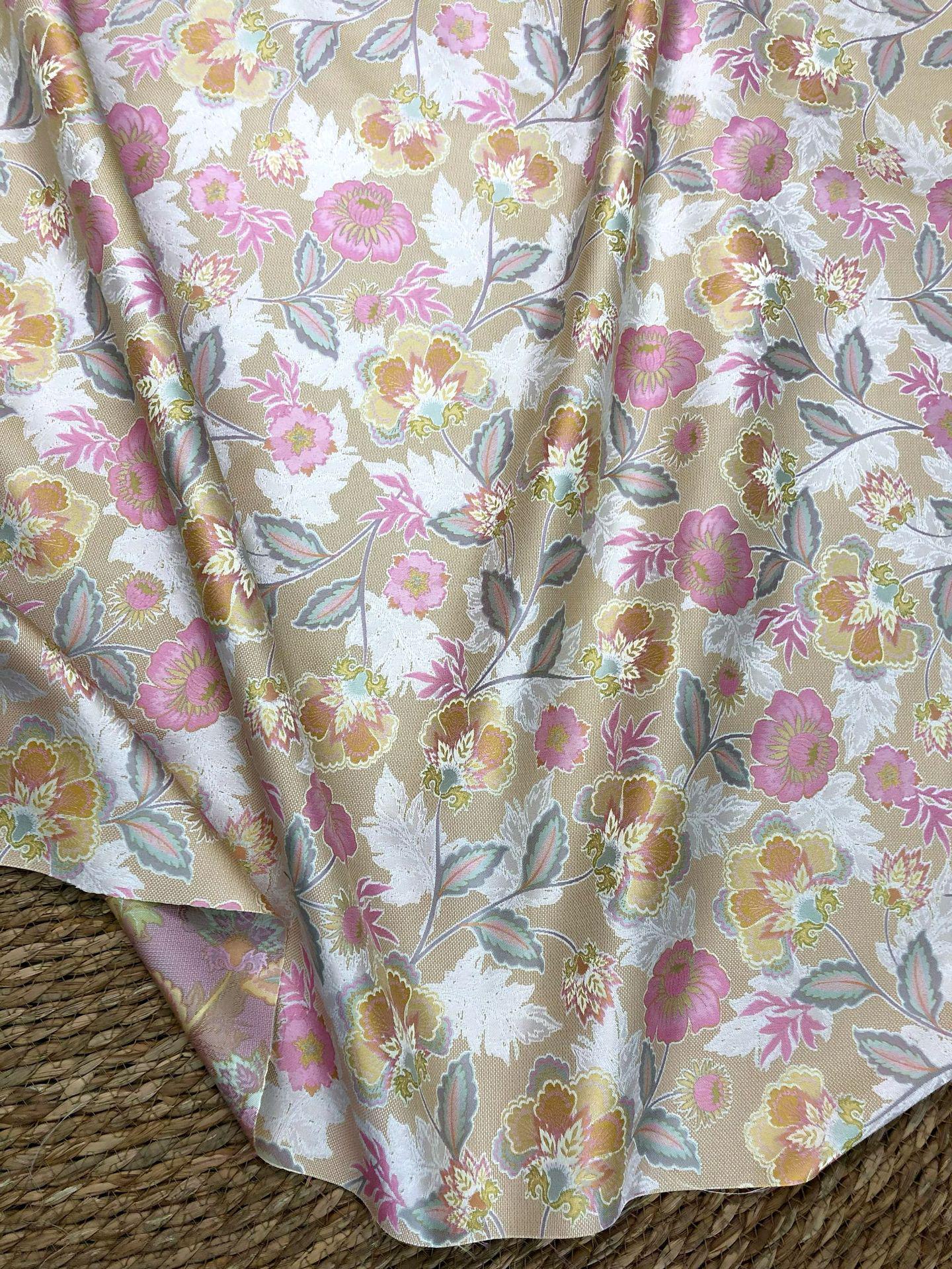 Vintage French Floral Fabric by Yard, Chinoiserie Vine Jacquard Textile, Elegant Dress Vest Upholstery Sewing Fabric, 57"W