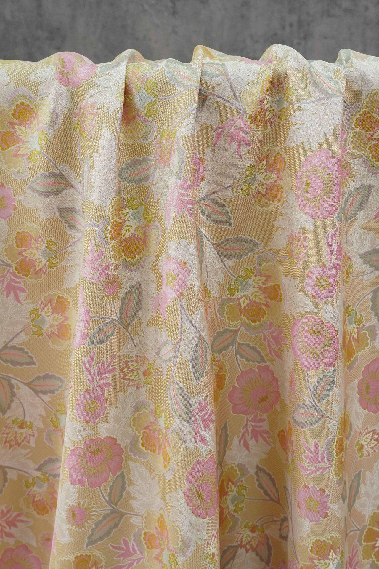 Vintage French Floral Fabric by Yard, Chinoiserie Vine Jacquard Textile, Elegant Dress Vest Upholstery Sewing Fabric, 57"W