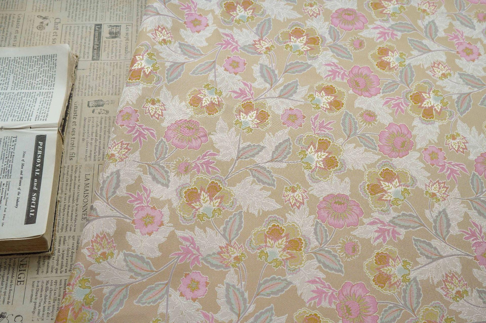 Vintage French Floral Fabric by Yard, Chinoiserie Vine Jacquard Textile, Elegant Dress Vest Upholstery Sewing Fabric, 57"W