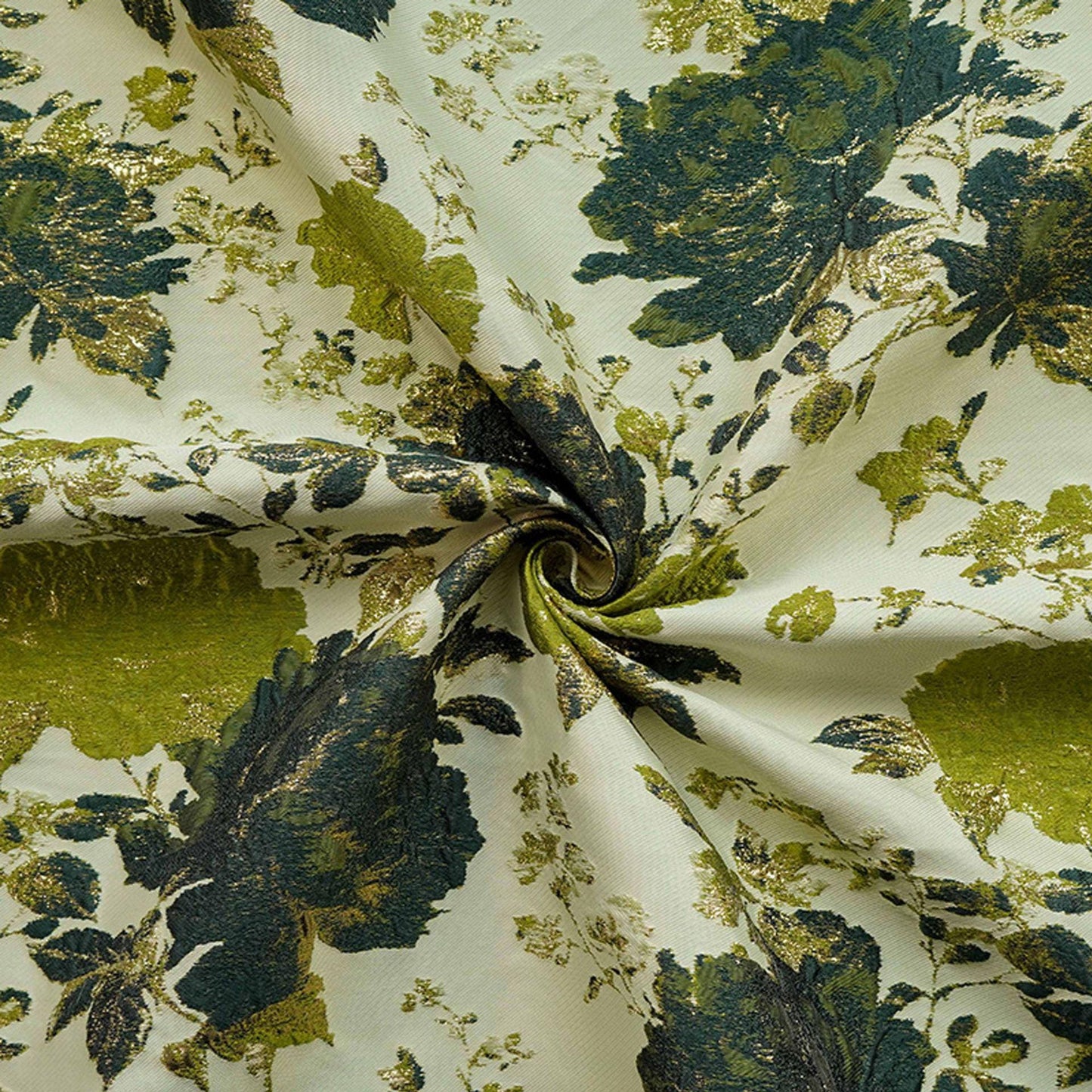 Vintage Gold Floral Jacquard Fabric by Yard, Embossed Brocade Textile, Luxury Green Black Metallic Fabric for Fashion Decor Sewing, 55" Wide