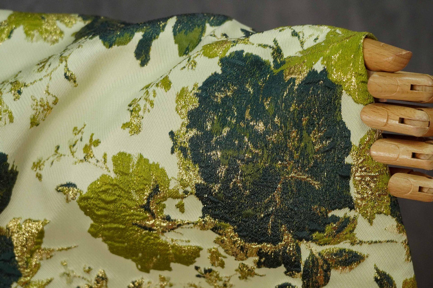 Vintage Gold Floral Jacquard Fabric by Yard, Embossed Brocade Textile, Luxury Green Black Metallic Fabric for Fashion Decor Sewing, 55" Wide
