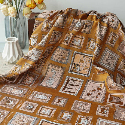 Retro Cat Print Fabric by Yard, Cartoon Cat Frames Cotton Blend Textile, Upholstery Fabric for Curtains Sofa Cushions Sewing Crafts, 63" W