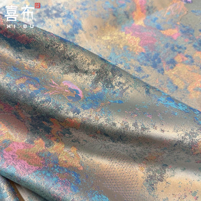 Gold Metallic Ocean Fabric by Yard, Gradient Jellyfish Jacquard Textile, Fantasy Dress Fabric for Sewing DIY Crafts Costumes, 58"Wide