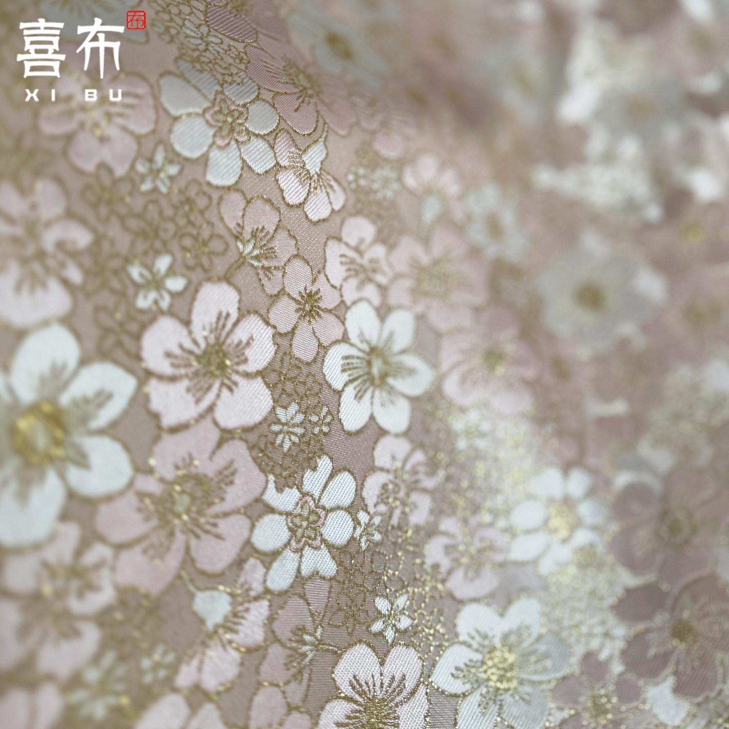 Luxury Gold Sakura Jacquard Fabric by Yard, Princess Floral Brocade Textile, Elegant Shimmery Wedding & Dress Sewing Material, 58"Wide