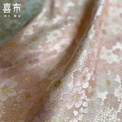 Luxury Gold Sakura Jacquard Fabric by Yard, Princess Floral Brocade Textile, Elegant Shimmery Wedding & Dress Sewing Material, 58"Wide