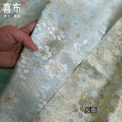 Luxury Gold Sakura Jacquard Fabric by Yard, Princess Floral Brocade Textile, Elegant Shimmery Wedding & Dress Sewing Material, 58"Wide
