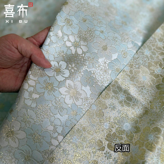 Luxury Gold Sakura Jacquard Fabric by Yard, Princess Floral Brocade Textile, Elegant Shimmery Wedding & Dress Sewing Material, 58"Wide - Poppylollipop