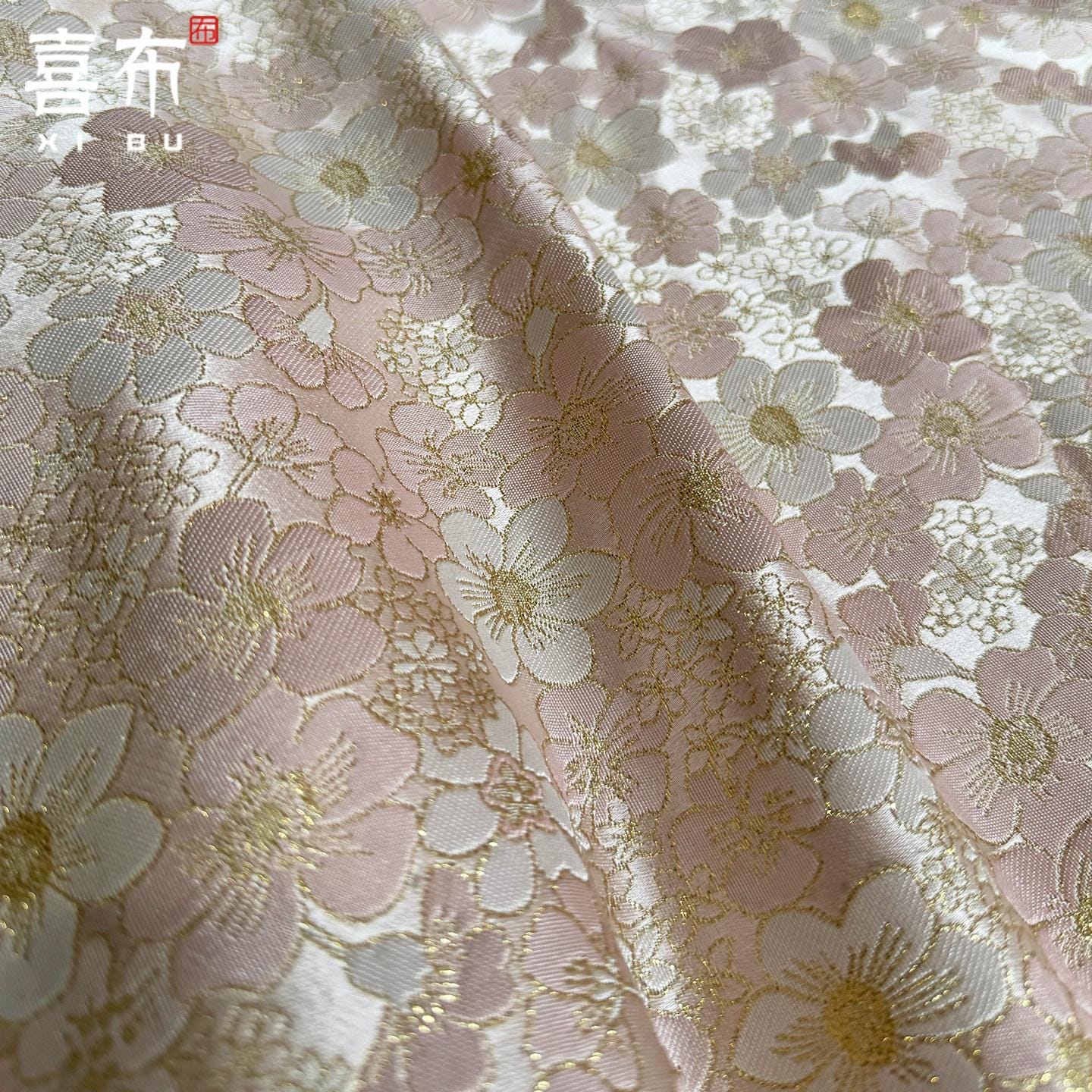Luxury Gold Sakura Jacquard Fabric by Yard, Princess Floral Brocade Textile, Elegant Shimmery Wedding & Dress Sewing Material, 58"Wide