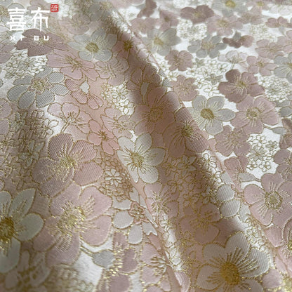 Luxury Gold Sakura Jacquard Fabric by Yard, Princess Floral Brocade Textile, Elegant Shimmery Wedding & Dress Sewing Material, 58"Wide