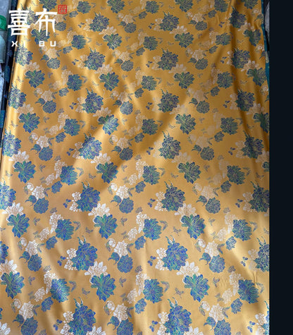 Multicolor Butterfly Floral Gold Jacquard Brocade Fabric, Traditional Woven Satin Textile, Vest Costume Fabric, DIY Sewing Material, 58"W