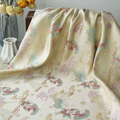 Hundred Blessings Jacquard Brocade Fabric, Song Dynasty Inspired Satin Damask Textile, Elegant Floral Lucky Pattern Fabric, 65" Wide