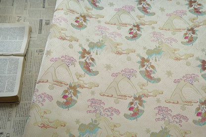 Hundred Blessings Jacquard Brocade Fabric, Song Dynasty Inspired Satin Damask Textile, Elegant Floral Lucky Pattern Fabric, 65" Wide