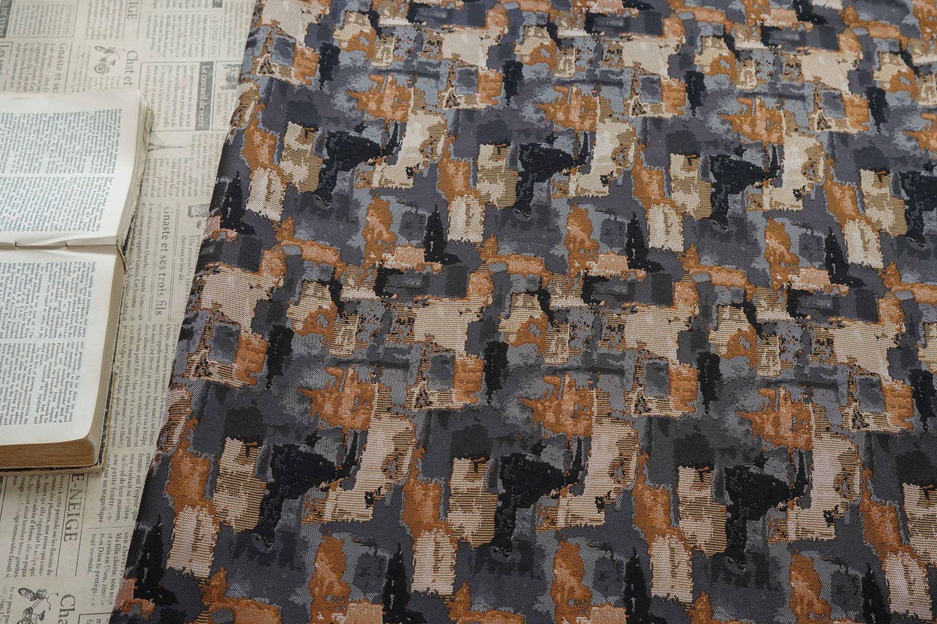 Abstract Oil Painting Style Jacquard Fabric, Geometric Color Block Textile, Vintage Woven Upholstery & Fashion Sewing Material, 58" Wide