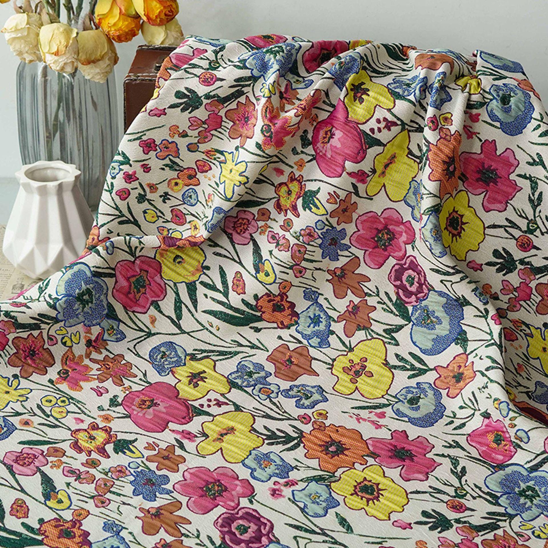 Art Style 3D Floral Jacquard Fabric, Abstract Embossed Flower Woven Textile, Double-Sided Fashion Material for DIY Clothing & Costumes, 52"W