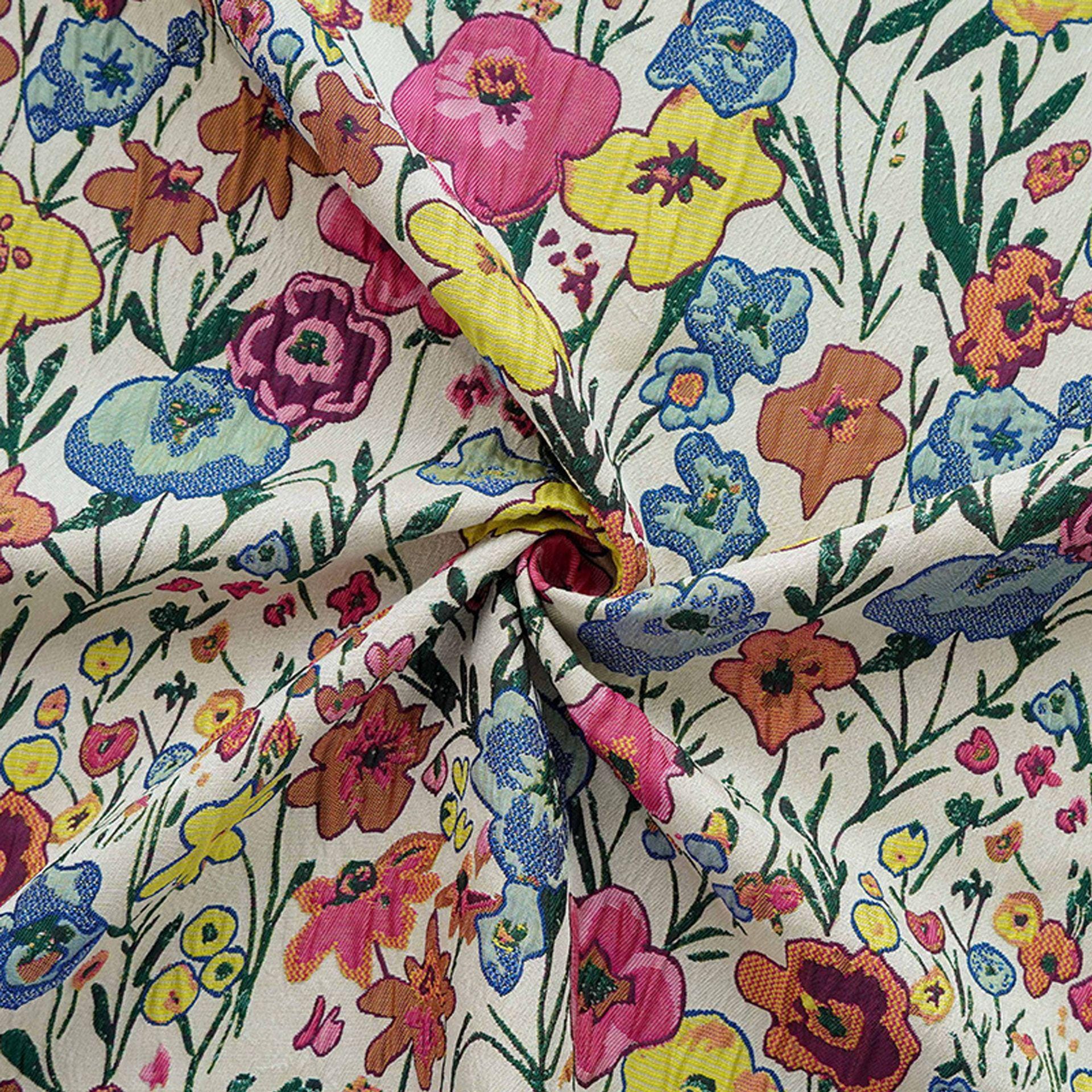 Art Style 3D Floral Jacquard Fabric, Abstract Embossed Flower Woven Textile, Double-Sided Fashion Material for DIY Clothing & Costumes, 52"W