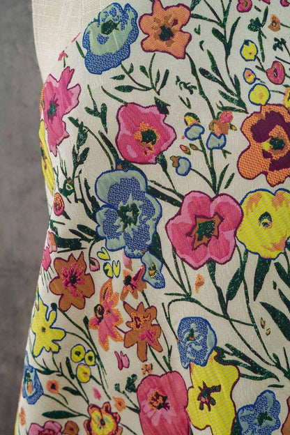 Art Style 3D Floral Jacquard Fabric, Abstract Embossed Flower Woven Textile, Double-Sided Fashion Material for DIY Clothing & Costumes, 52"W