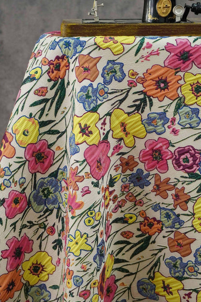 Art Style 3D Floral Jacquard Fabric, Abstract Embossed Flower Woven Textile, Double-Sided Fashion Material for DIY Clothing & Costumes, 52"W