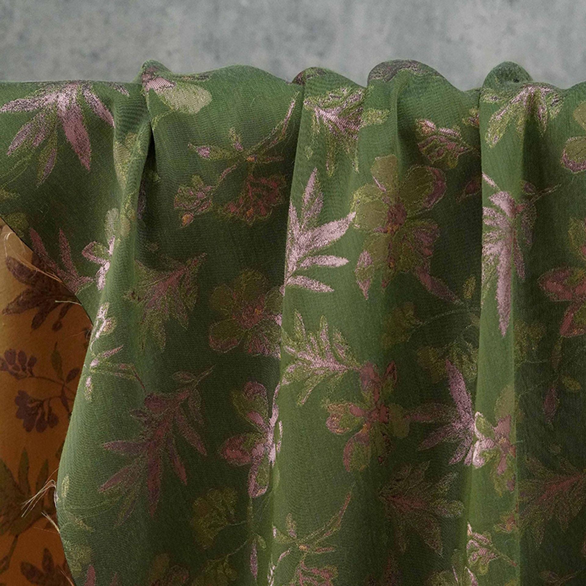Green Floral Fabric by Yard, Botanical Garden Jacquard Textile, Vintage Cottage Fabric for Dresses Bags Quilting Crafts- 65"W