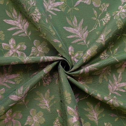 Green Floral Fabric by Yard, Botanical Garden Jacquard Textile, Vintage Cottage Fabric for Dresses Bags Quilting Crafts- 65"W