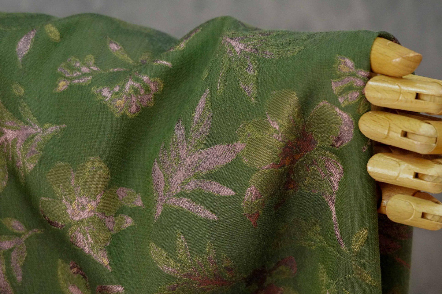 Green Floral Fabric by Yard, Botanical Garden Jacquard Textile, Vintage Cottage Fabric for Dresses Bags Quilting Crafts- 65"W