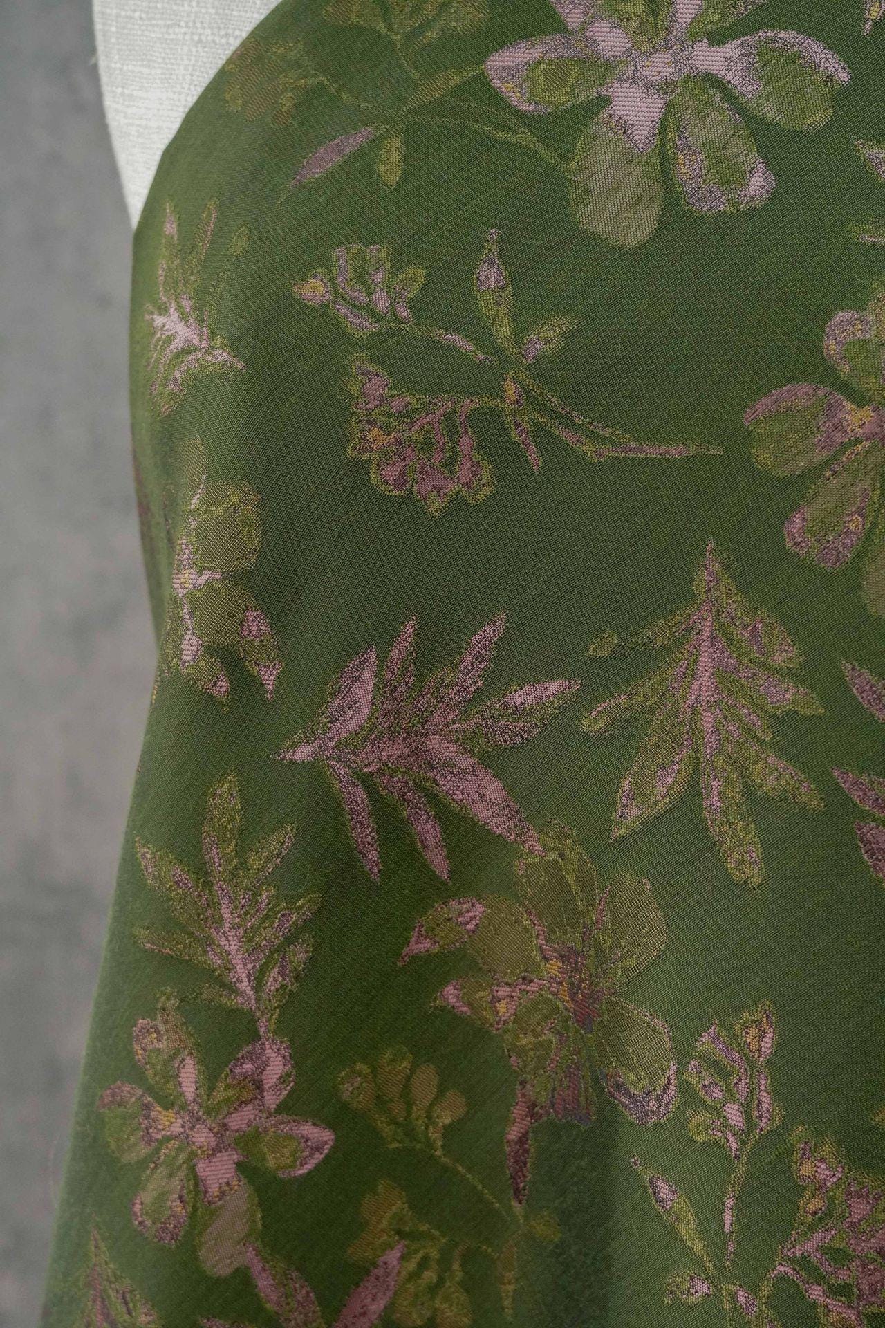 Green Floral Fabric by Yard, Botanical Garden Jacquard Textile, Vintage Cottage Fabric for Dresses Bags Quilting Crafts- 65"W