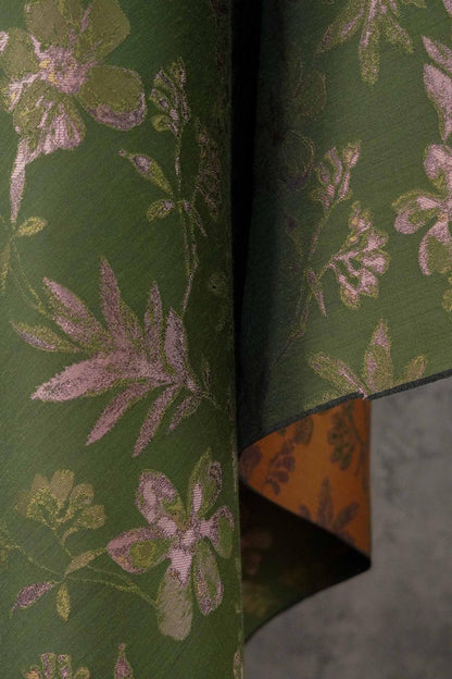 Green Floral Fabric by Yard, Botanical Garden Jacquard Textile, Vintage Cottage Fabric for Dresses Bags Quilting Crafts- 65"W