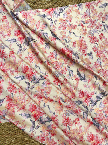 Pink Floral Fabric by Yard, Vintage Garden Woven Textile, Cottagecore Dress Fabric for Sewing Crafts Decor- 57"W