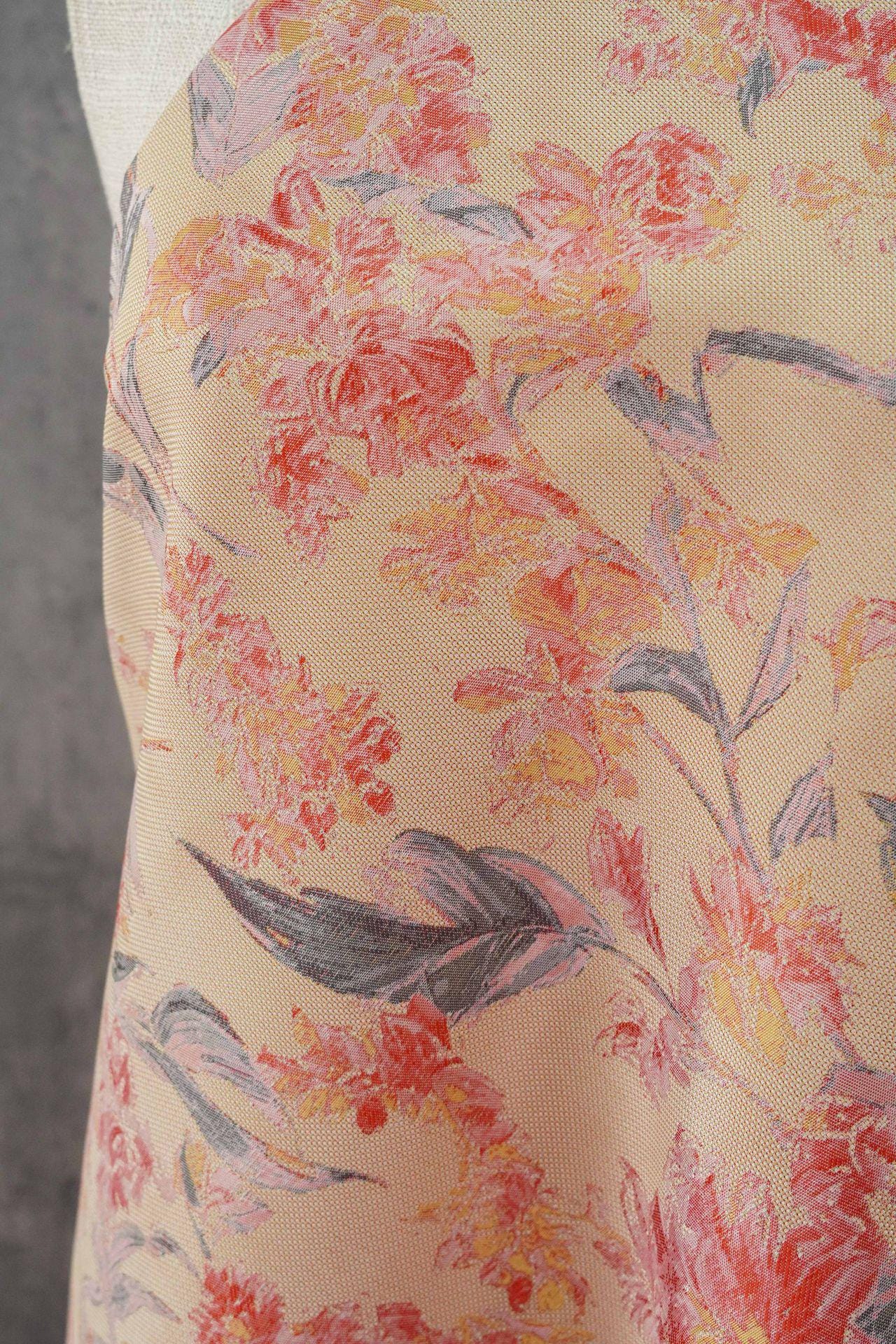 Pink Floral Fabric by Yard, Vintage Garden Woven Textile, Cottagecore Dress Fabric for Sewing Crafts Decor- 57"W