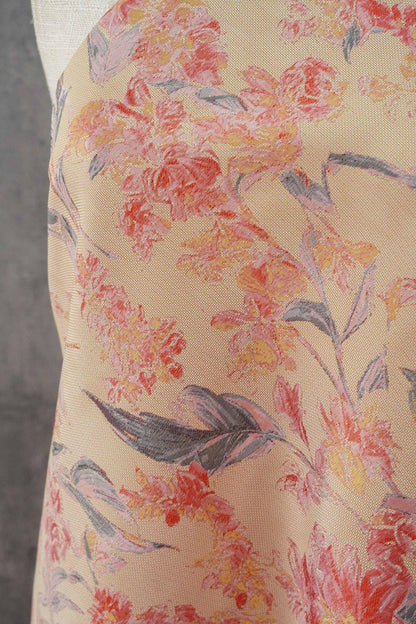 Pink Floral Fabric by Yard, Vintage Garden Woven Textile, Cottagecore Dress Fabric for Sewing Crafts Decor- 57"W