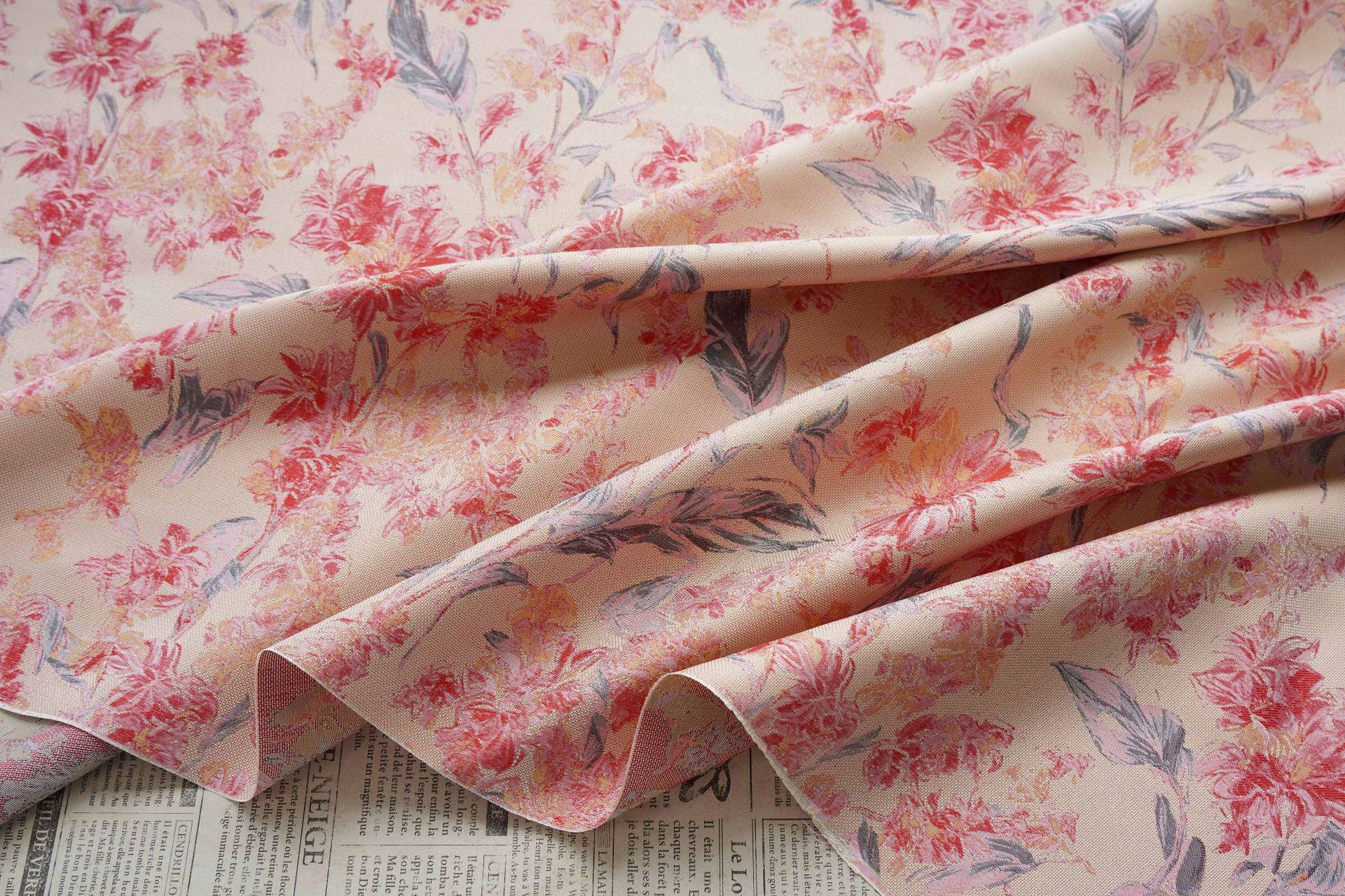Pink Floral Fabric by Yard, Vintage Garden Woven Textile, Cottagecore Dress Fabric for Sewing Crafts Decor- 57"W