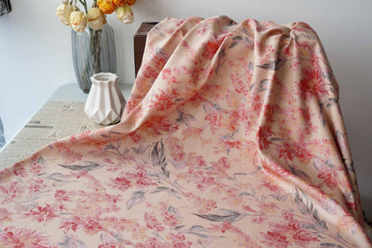 Pink Floral Fabric by Yard, Vintage Garden Woven Textile, Cottagecore Dress Fabric for Sewing Crafts Decor- 57"W