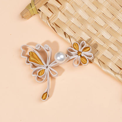 Handmade Chinese Frog Button, Butterfly Knot Closure, Qipao Button, Sewing Trim, Pearl Flower Embellishment, Oriental Fashion Accessory