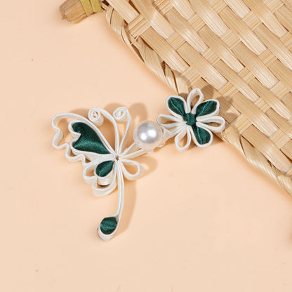 Handmade Chinese Frog Button, Butterfly Knot Closure, Qipao Button, Sewing Trim, Pearl Flower Embellishment, Oriental Fashion Accessory